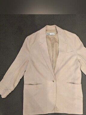 ZARA Tan 3/4 Sleeve  Single-Button Blazer